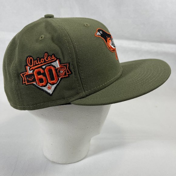 New Era 59FIFTY BALTIMORE ORIOLES Green BIRD LOGO FITTED HAT 60th Anniv. 7 1/4" - Picture 2 of 5